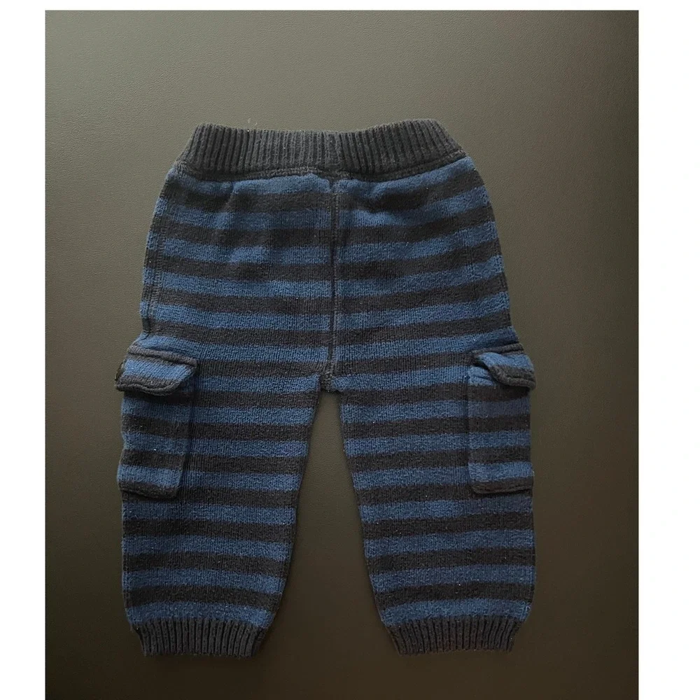BabyGap Blue Black Striped Knit Cargo Pants 6-12 Months Baby Trousers (0999)